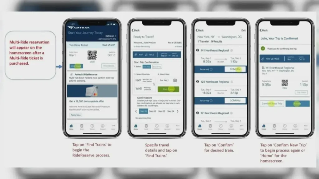 Reservation through Amtrak Mobile App